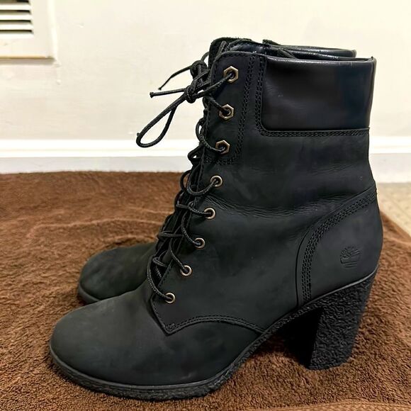 Timberland Black Nubuck Heel Combat Boots Sz 10 - Picture 2 of 8